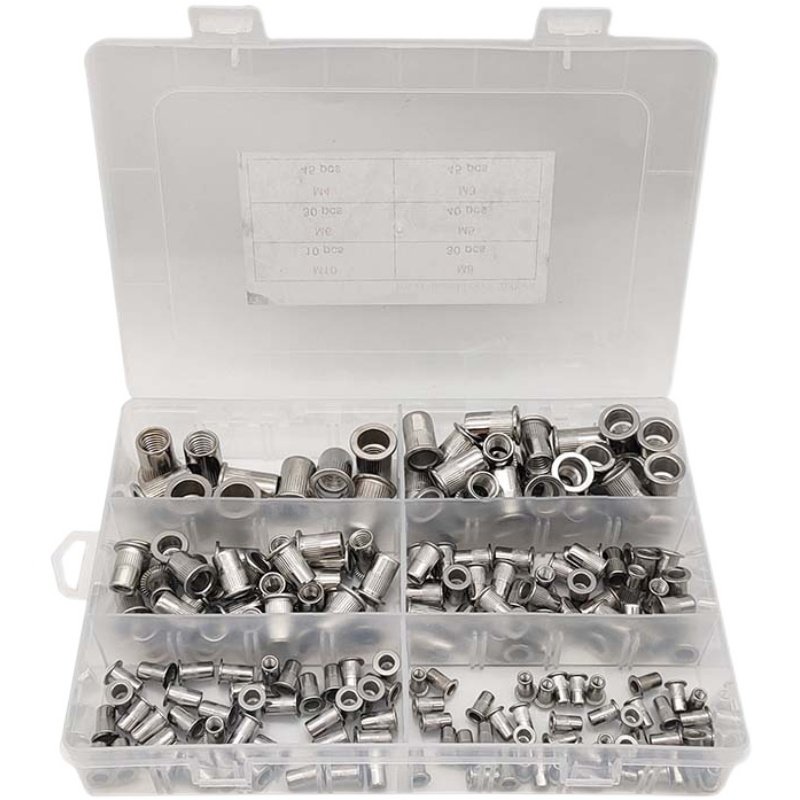 200pcs盒装 304不锈钢拉铆螺母 M3/M4/M5/M6/M8/M10组合套装拉帽