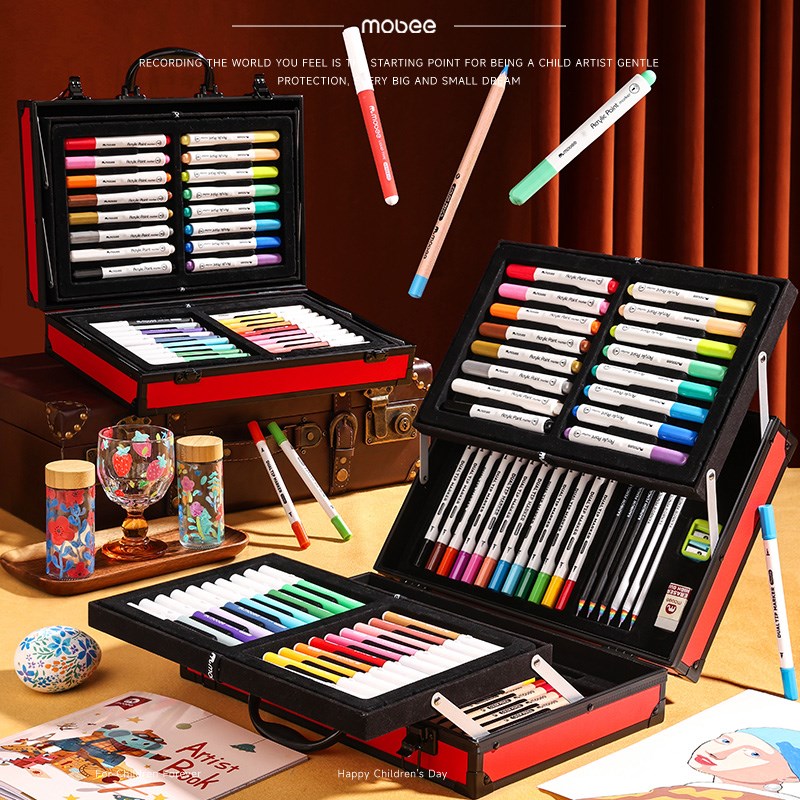 mobee儿童直液式丙烯马克笔水彩画笔礼盒画画工具小学生绘画套装