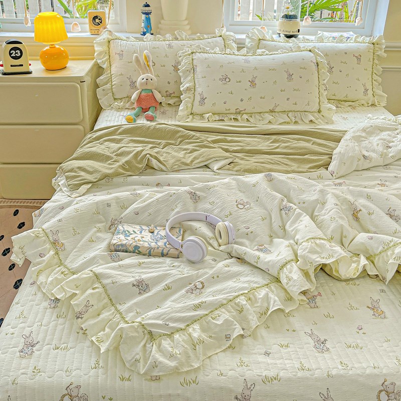 夏季床单床盖床裙款夏凉被四件套双人夏被空调被清新花边薄被子芯