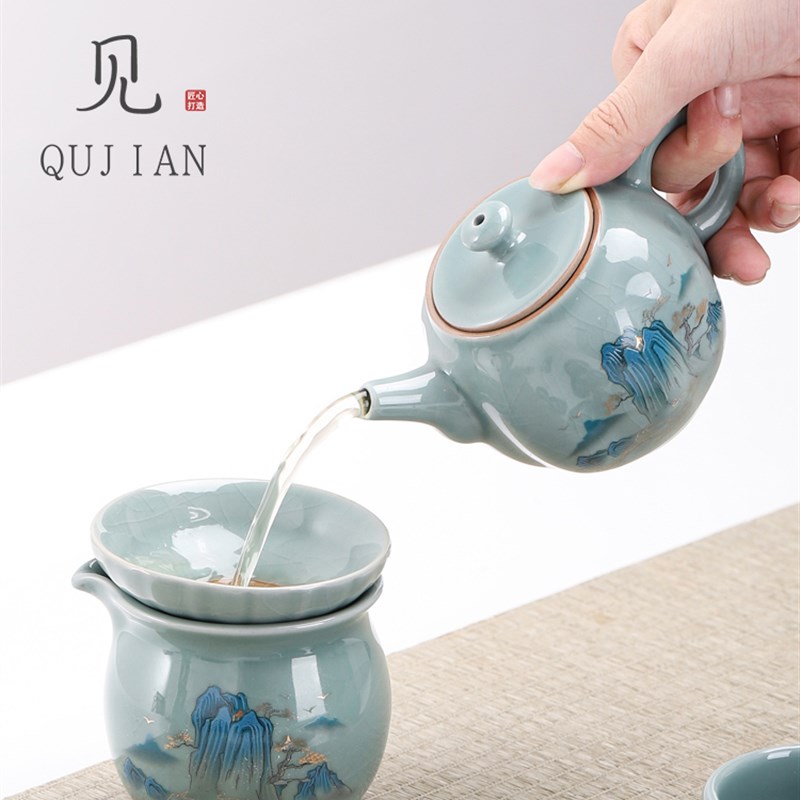 葛瑶家用陶瓷茶壶提梁壶冰裂功夫茶具单壶小壶大壶中国风功夫茶单