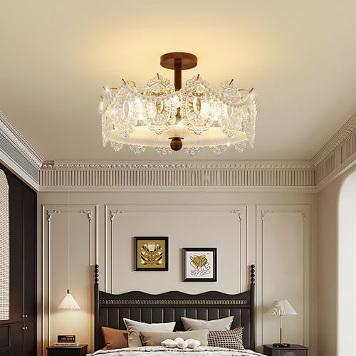 水晶灯吸顶灯法式轻奢浪漫水晶客厅灯具中古风护眼全光谱主卧室灯