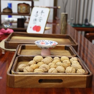 长方形茶水杯日式木质托盘茶盘点心盘收纳家用放茶杯敬茶果盘木盘