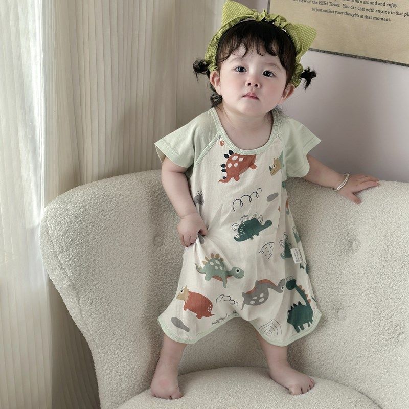 婴儿夏天睡袋薄款宝宝空调房夏季分腿单层纱布儿童竹棉护肚防踢被