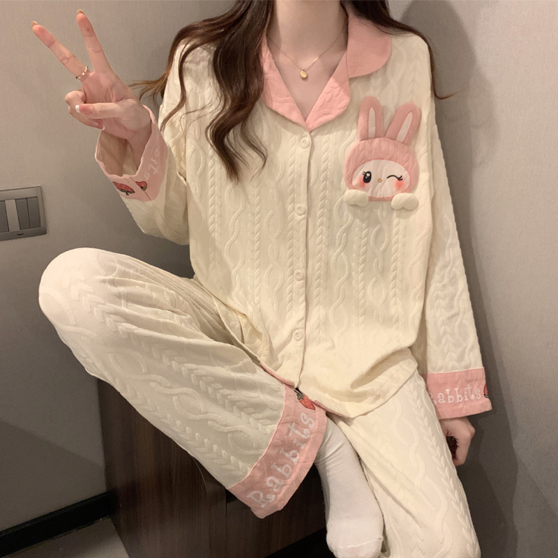 睡衣女春秋款长袖可爱兔s子2023新款家居服宽松可外穿开衫网红