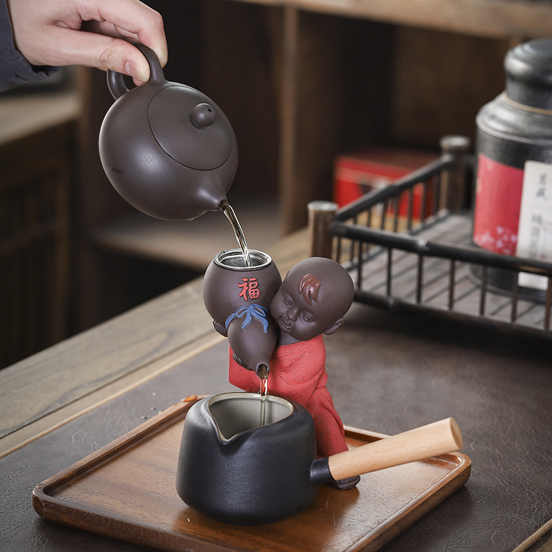 茶宠小和a尚小孩茶漏茶滤紫砂茶盘茶壶茶台摆件功夫泡茶道过滤杯
