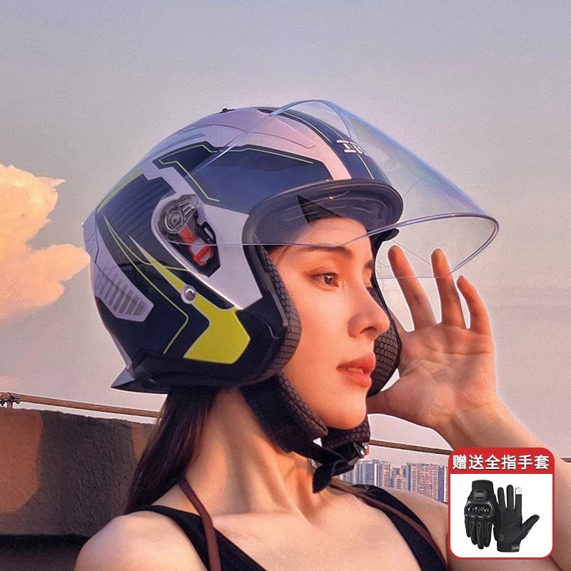 3C认证头盔男摩托车q半盔女夏季四分之三盔电动车安全帽四季通用