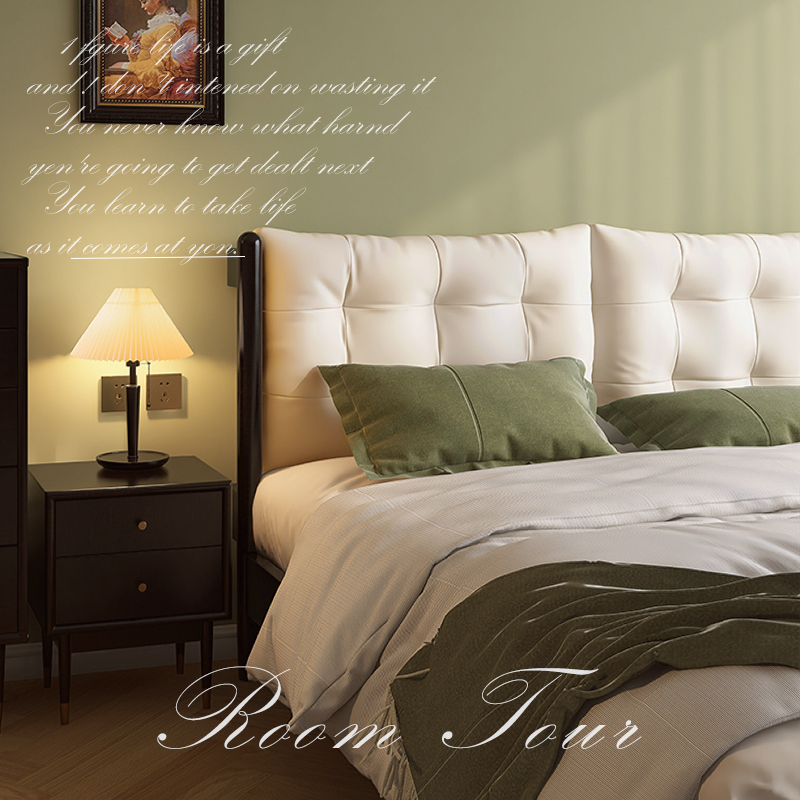 法式复古实木床北欧主卧室t黑色温莎床1.8m双人软包床轻奢婚床家