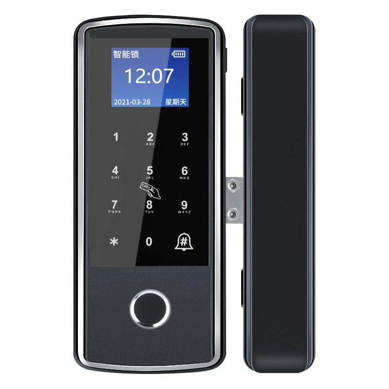 爵象玻璃门指纹锁办公室密码锁免开孔E无框双开电子锁智能门锁BL1