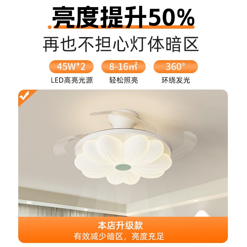 卧室灯隐形风扇灯j法式奶油风2025新款创意花朵儿童房间智能一体