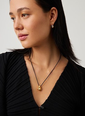 Savi X Missoma水波纹水滴吊坠黑绳项链轻奢高级感小众设计锁骨链