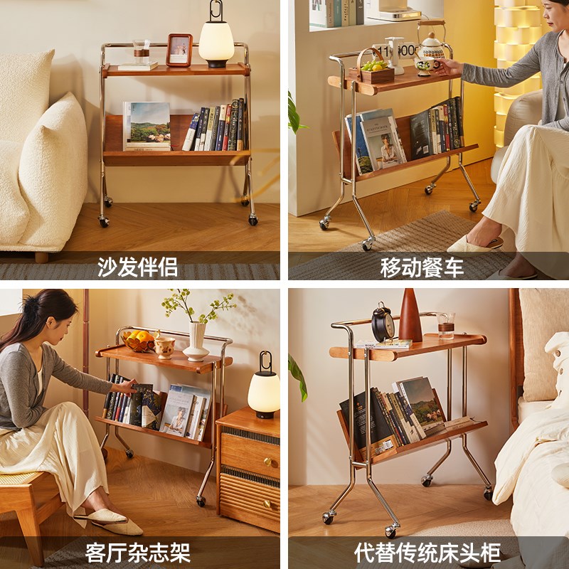 家逸可移动小推车实木沙发边几桌子茶几客厅简易床边桌零食置物架