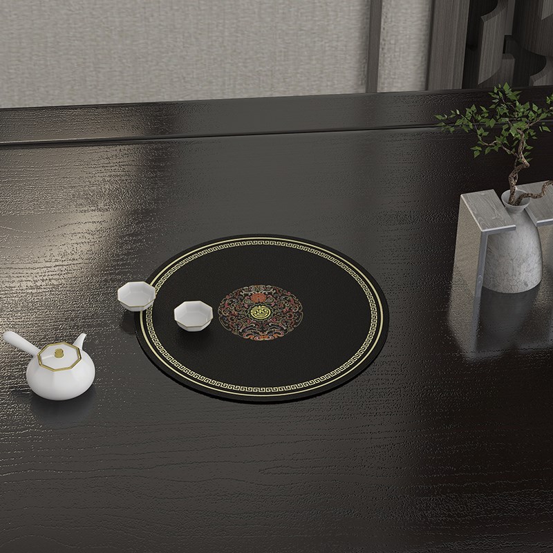 新中式隔热防烫皮革餐垫吉u祥防水防油现代碗垫杯垫花瓶垫餐桌垫