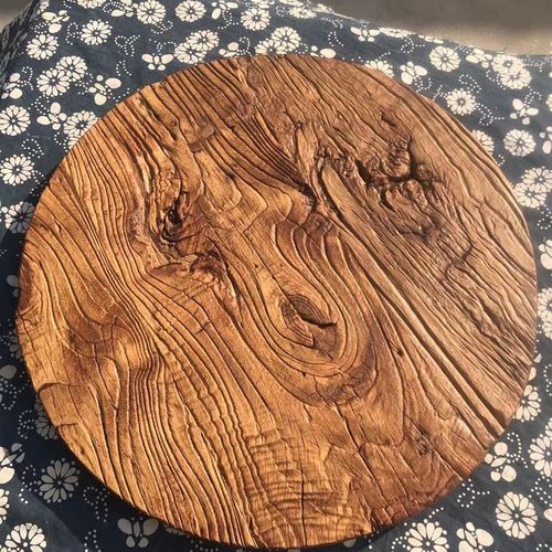 风化老榆木实木圆形台面定制圆桌A面板原木折叠圆桌面小茶几圆盘