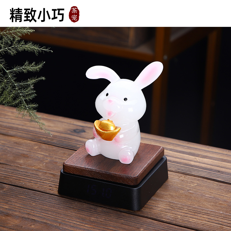 兔子茶宠可养变色茶具茶台茶桌w小摆件2023兔年生肖精品茶玩装饰