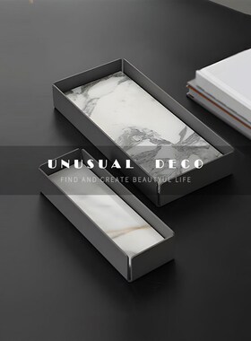 北欧大理石金属托盘摆件客厅茶几电视柜收纳N摆设样板房轻奢装饰