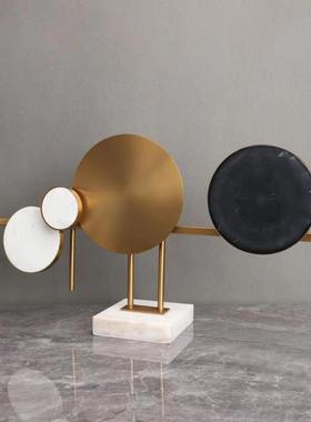 现代创意金属大理石底座圆形摆件客厅家居K办公室书柜轻奢软装饰