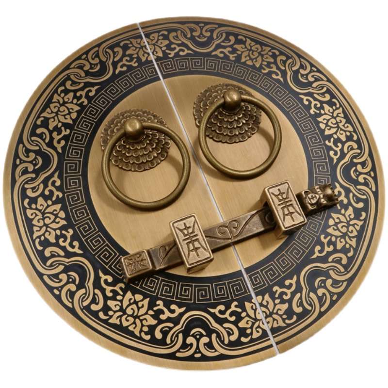 仿古大门门栓g纯铜拉手圆形黄铜门锁实木中式老式栓门环木门明插