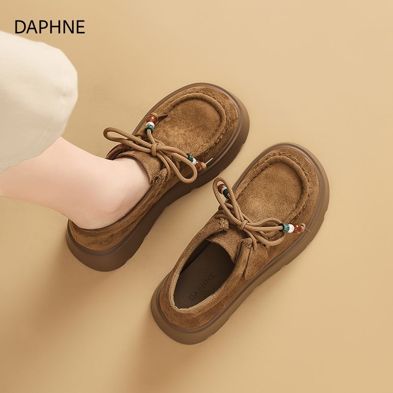 达芙妮复古厚底乐福鞋女2025新款秋季小个子增高勃肯单鞋女袋鼠鞋