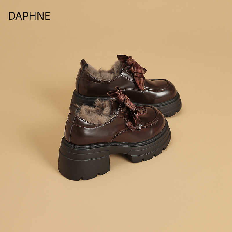达芙妮厚底棉鞋2025冬季新款百搭JK小皮鞋加绒保暖增高乐福鞋女鞋