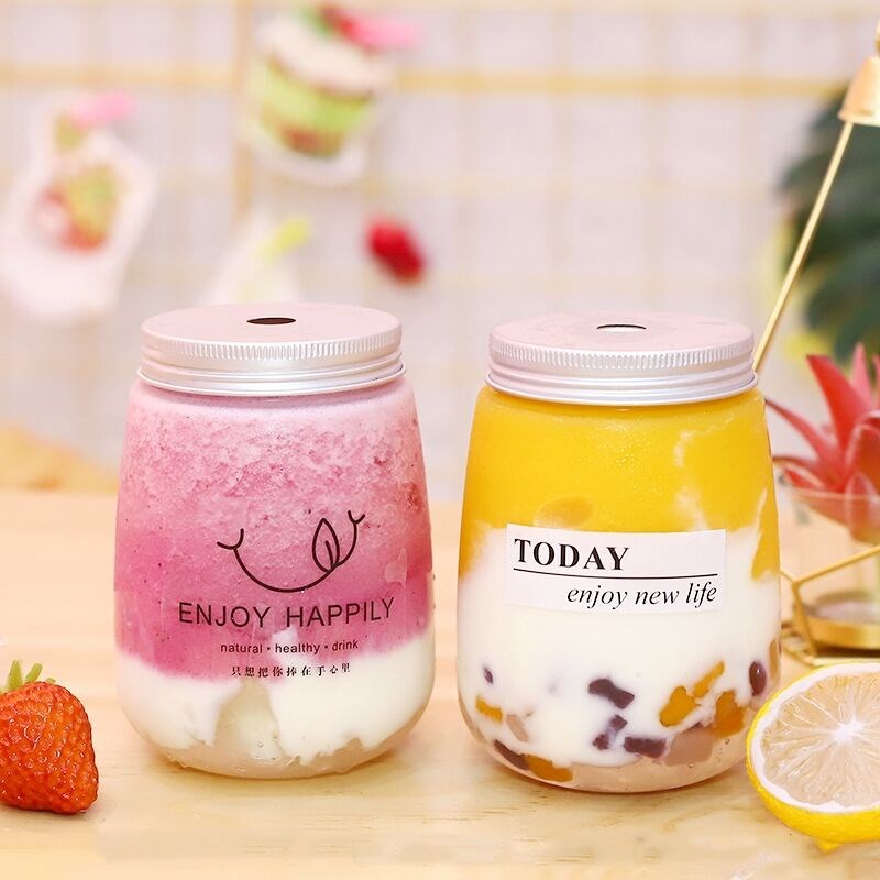 奶茶杯子一次性PEmT网红透明饮料瓶500ml冷饮打包杯杨枝甘露瓶子