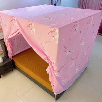 家用遮光床帘蚊帐一体式卧室床幔C四季防尘挡风保暖单人双人带支