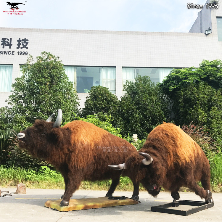 仿真动物模型玩具厂家 硅胶粘毛野牛模型 草坪公园户外摆件装饰