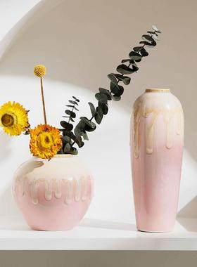 景德镇陶瓷流釉花瓶高级感客厅插花艺术ins风轻奢高档桌面小摆件