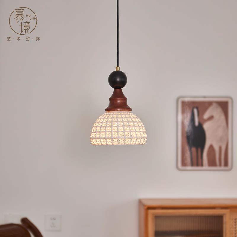 陶瓷床头吊灯复古法式中古风南洋风沙发旁吧台卧室餐厅实木吊线灯