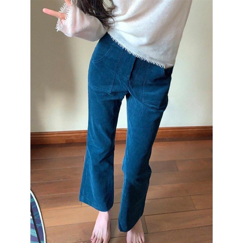 商场撤柜克莱因蓝秋冬进口灯芯绒裤2025高腰直筒九分微喇叭裤