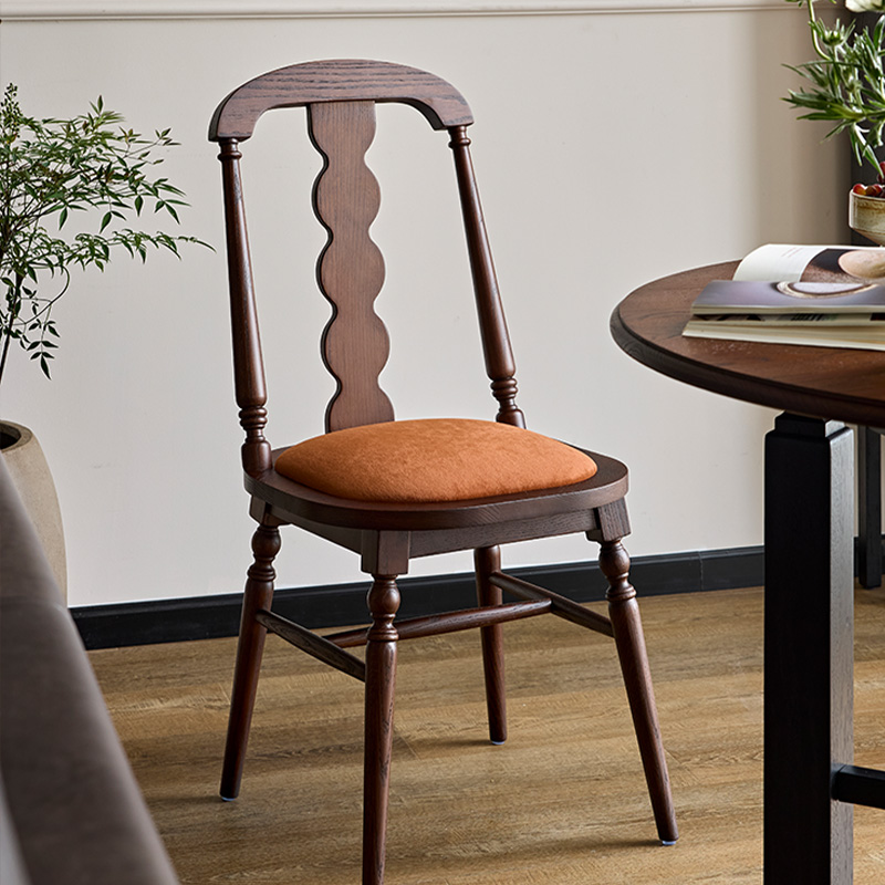 法式复古实木餐椅软包靠背中古椅