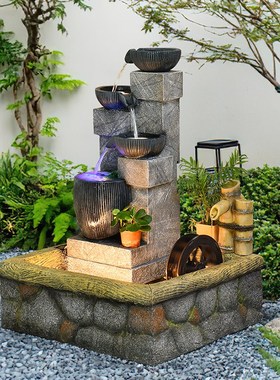 庭院鱼池景观假山流水喷泉生财室内阳台角落造景养鱼缸循环水摆件