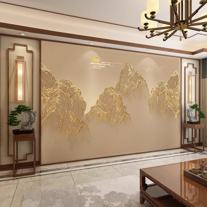 2025新款新中式现代轻奢山水电视背景墙壁布O客厅沙发墙布装饰壁