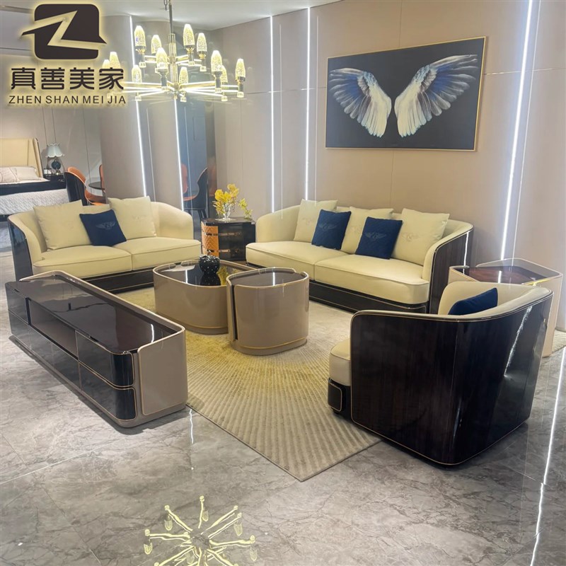 宾利轻奢真皮沙发组合客厅高端别墅大平层钢N琴烤漆意式后现代家