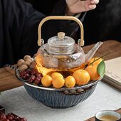 窑变蓝陶瓷围炉煮茶电陶炉茶炉煮水煮茶智能静音家用玻璃壶石子炉