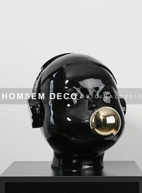 轻奢创意软装饰品黑色人物树w脂雕塑展厅现代客厅样板房间头部摆