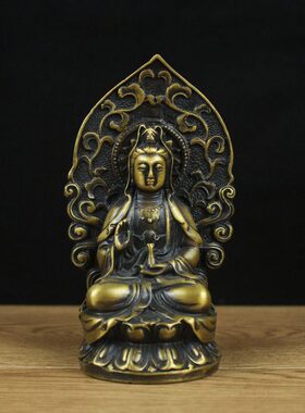 纯铜背光观音家居观音菩萨铜像坐莲花观音净瓶观音像
