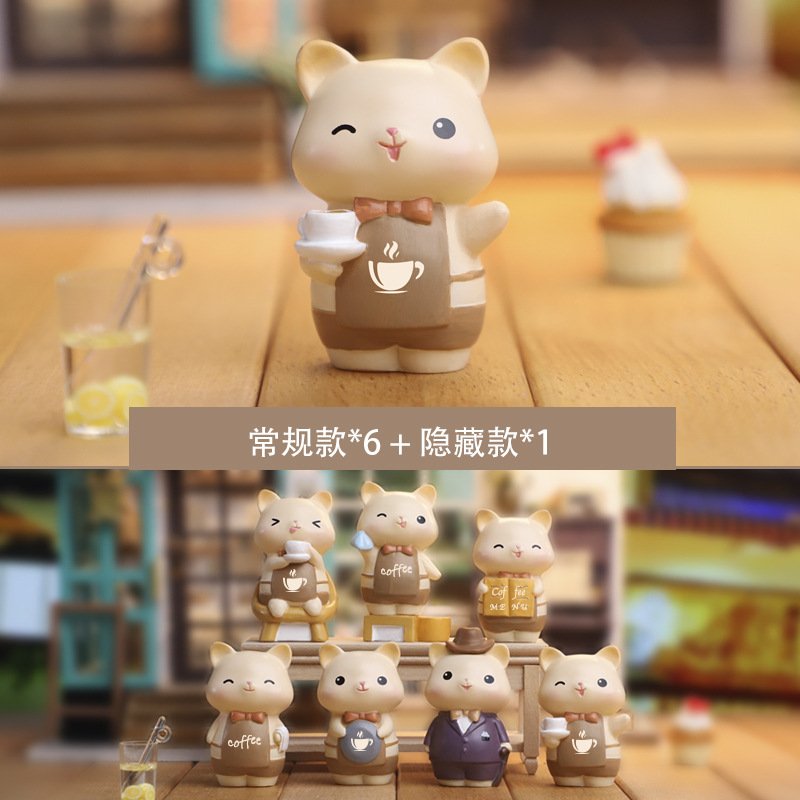 新款喵喵咖啡屋盲盒卡通萌物公仔玩偶创意办公桌桌面装饰品