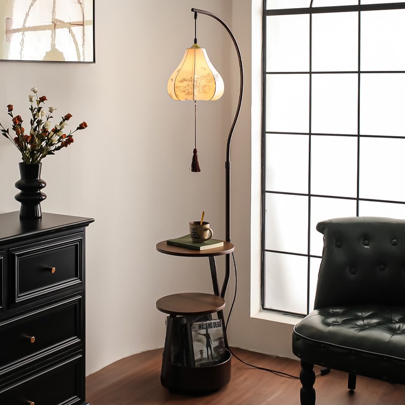 法式中古风落地灯客厅卧室覆古z床头灯柜一体置物架高级客厅气氛