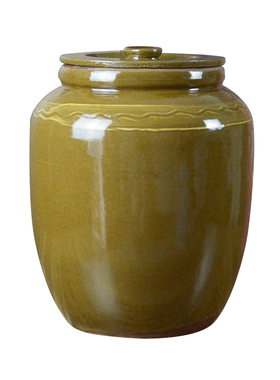 米缸陶瓷家用老式土陶猪油罐耐高温带盖子防虫潮高端米桶黄色腌菜