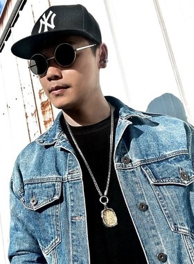 平安纹佛牌链男士个性潮人钛钢狐尾链复古百搭三挂项链高端毛衣链