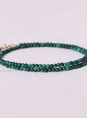 简约孔雀石项链女细项圈颈链锁骨链长短款个性毛衣链佛牌链男通勤