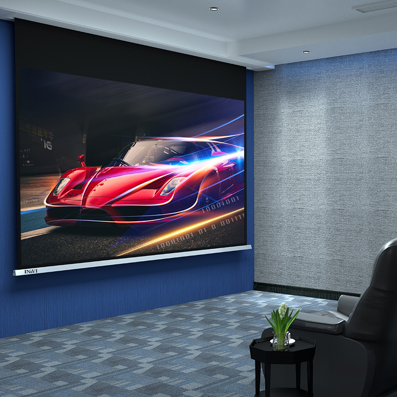 英微嵌入式隐藏天花幕电动投影幕布家用高清4K/3D智能遥控升降家