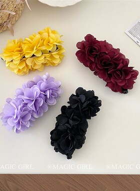 易梦玲同款大号红色花朵香蕉夹发夹质感竖夹高马尾抓夹海边发饰女