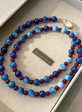 蓝色天然石串珠项链2025新款轻奢小众高级感气质大气颈链锁骨链