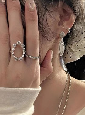 超精致!镶钻椭圆戒指叠戴韩系锆石小众轻奢高级vintage复古指环