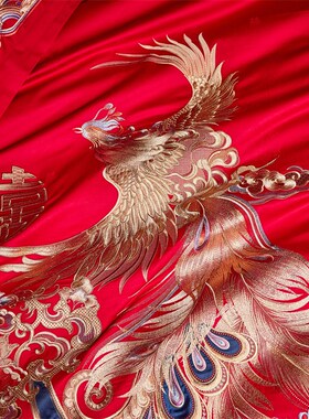 新婚庆四件套长绒棉高级绣花红色全纯棉贡缎喜被套婚房床品十件套