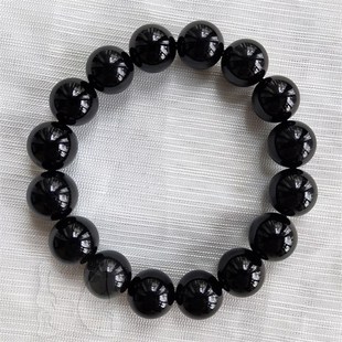 黑碧玺手链水晶单圈手串 高纯度 本命年碧玺佛珠时尚饰品女男士