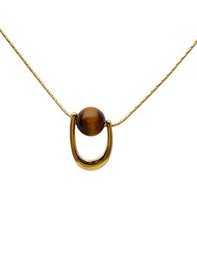 DOUDOUSTORE小众设计感U形虎眼石细蛇骨链项链简约百搭毛衣锁骨链