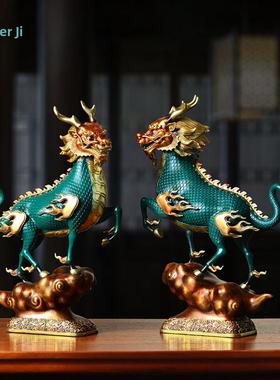 箐铜记《风火祥云》麒麟黄铜一对铜摆件家居装饰品客厅玄关礼品