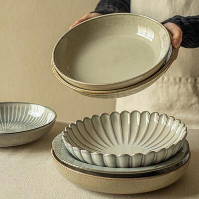 YEHOME【每款都好看】日式复古家用深盘陶瓷加厚菜盘早餐盘微瑕